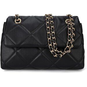 Elegant Black Designer Shoulder Bag - Quilted Small Purse with Chain Strap